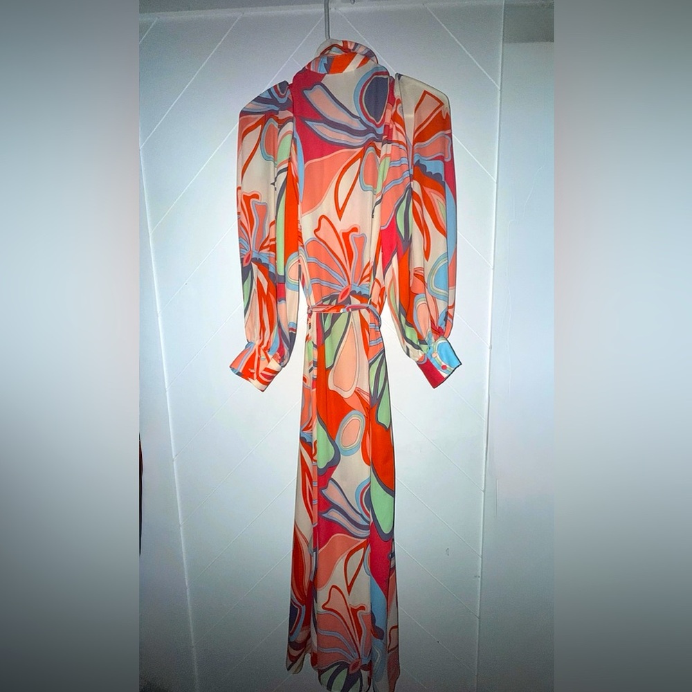 Alexis for Target Wrap Abstract Retro Dress Medium Midi coral blue summer fall - Picture 7 of 8